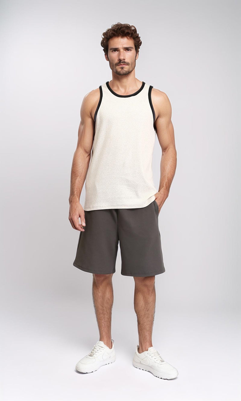 R207262 - Slip On Sleeveless Ribbed Tank Top - Cream