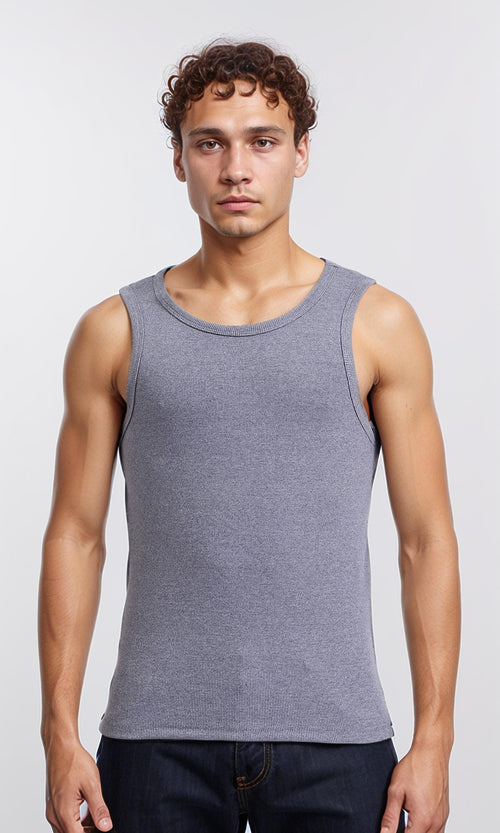R207263 - Sleeveless Slip On Comfy Tank Top - Grey