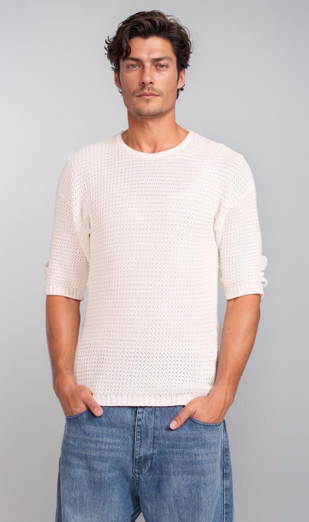 R207274 - Short Sleeve Knitted Tee - Off White