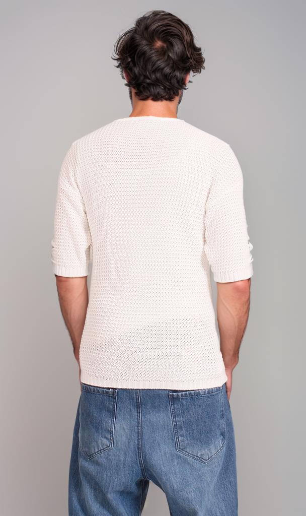 R207274 - Short Sleeve Knitted Tee - Off White