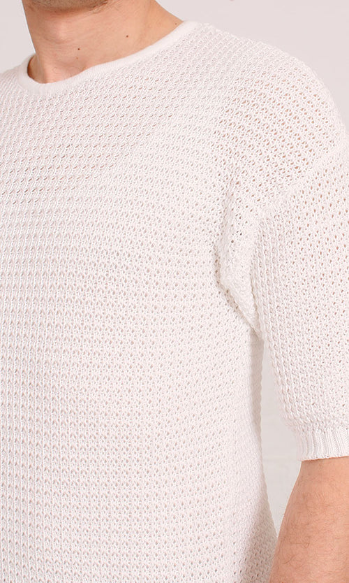 R207274 - Short Sleeve Knitted Tee - Off White