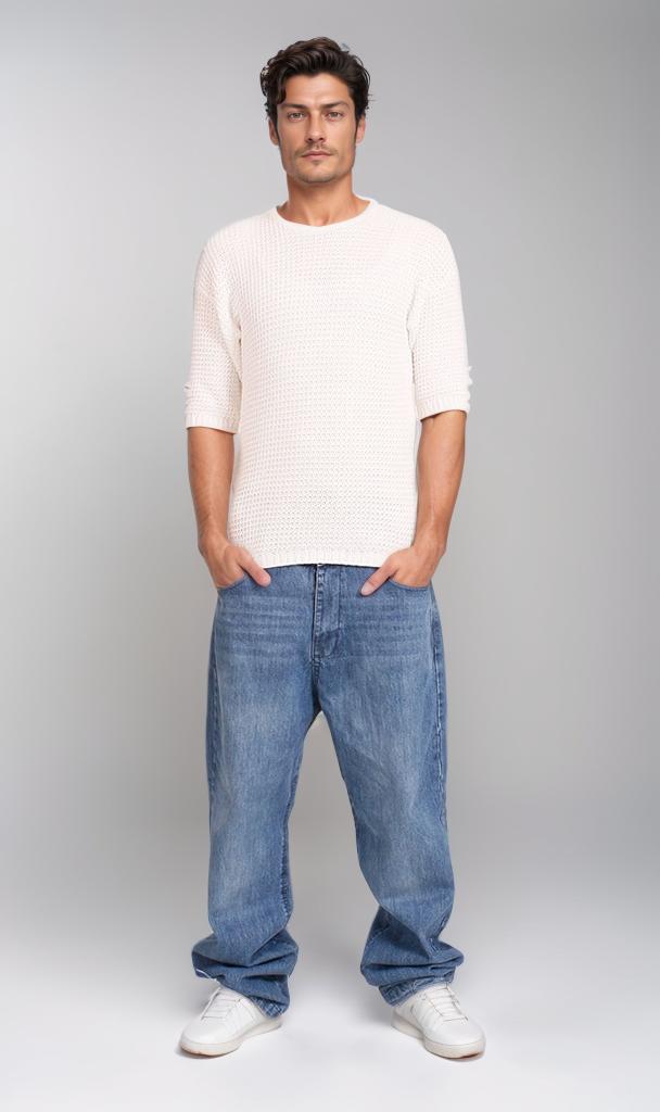 R207274 - Short Sleeve Knitted Tee - Off White