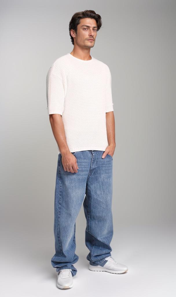 R207274 - Short Sleeve Knitted Tee - Off White