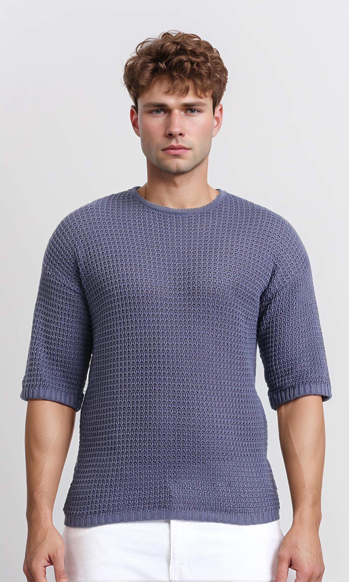 Self Knit Slip On Casual Tee - Greyish Blue