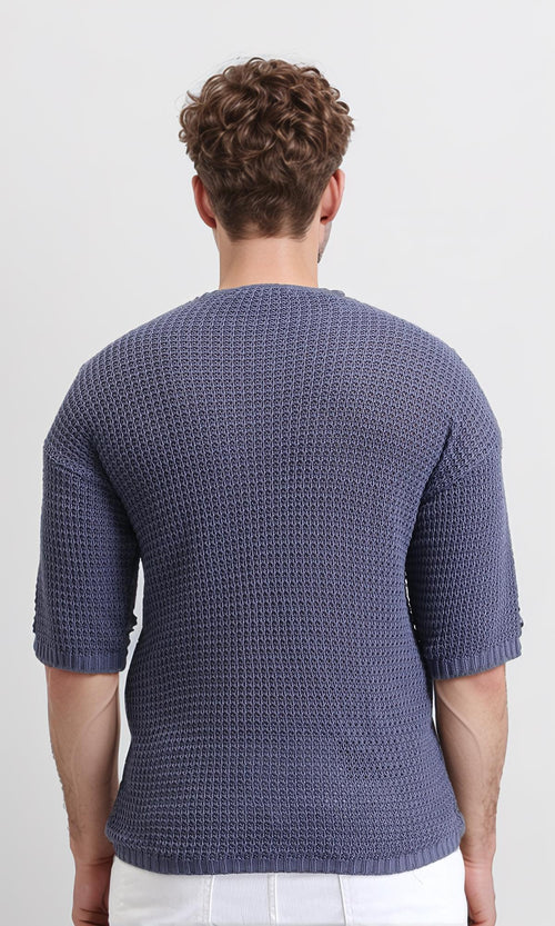 R207276 - Self Knit Slip On Casual Tee - Greyish Blue