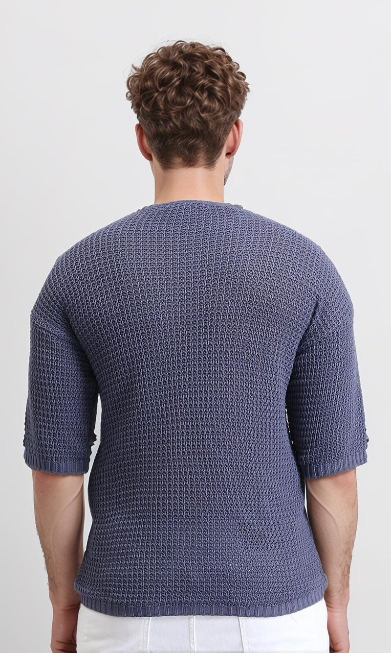 R207276 - Self Knit Slip On Casual Tee - Greyish Blue