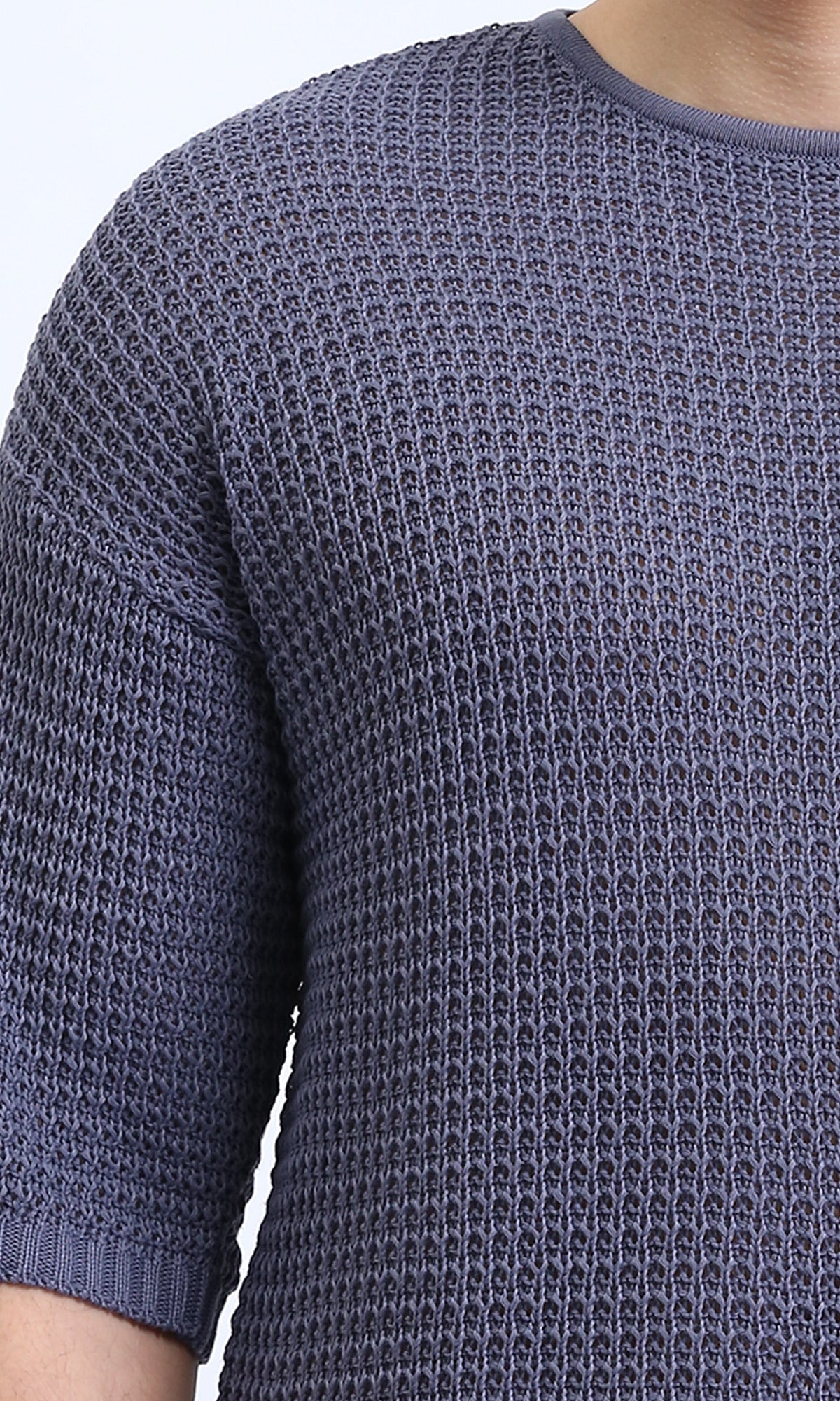 R207276 - تي شيرت كاجوال منسوج ذاتيًا بدون أكمام - أزرق مائل للرمادي