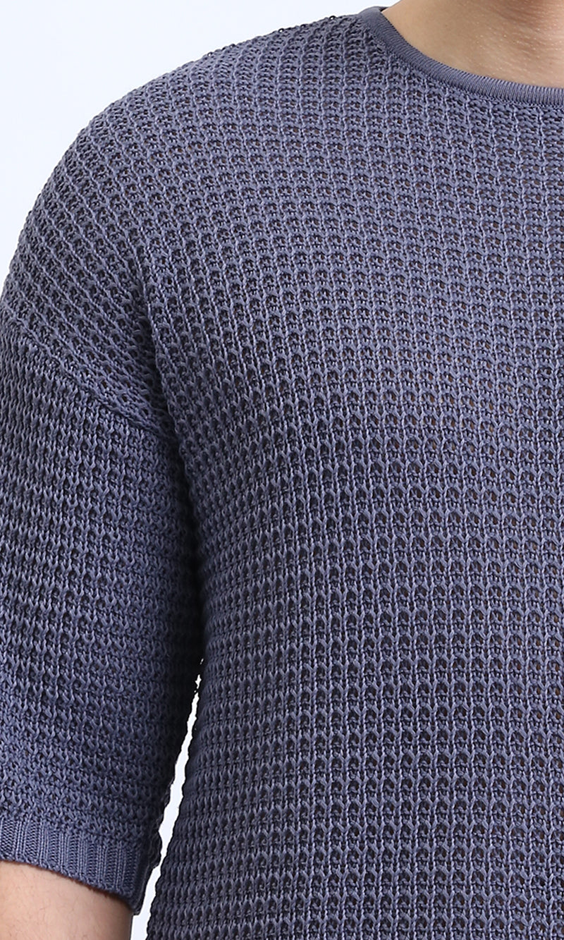 R207276 - Self Knit Slip On Casual Tee - Greyish Blue