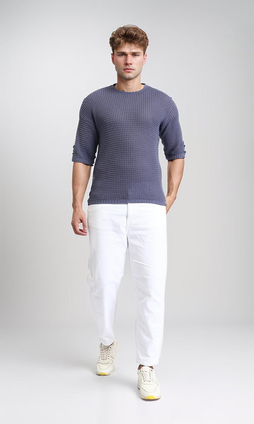 R207276 - Self Knit Slip On Casual Tee - Greyish Blue