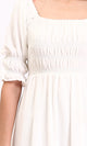 R207277 - Square Neck Elbow Sleeves Midi Dress - Off-White
