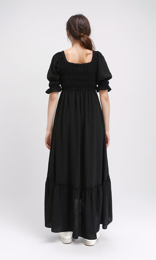 R207279 - Square Neck Slip On Summer Dress - Black