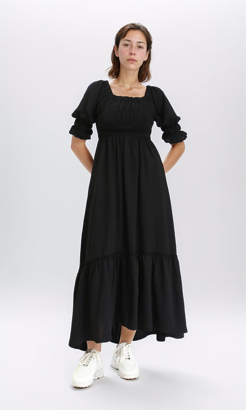 R207279 - Square Neck Slip On Summer Dress - Black