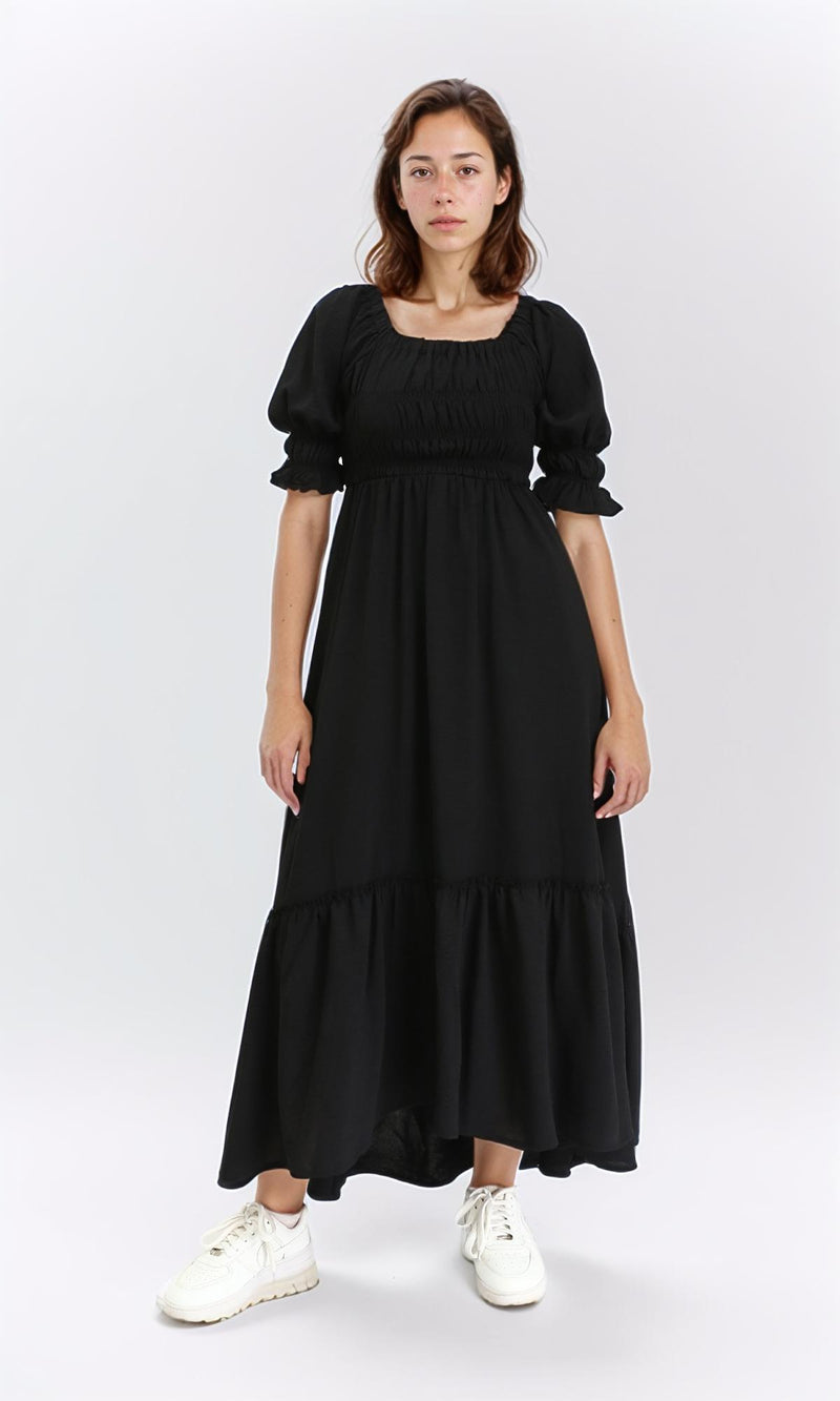 R207279 - Square Neck Slip On Summer Dress - Black