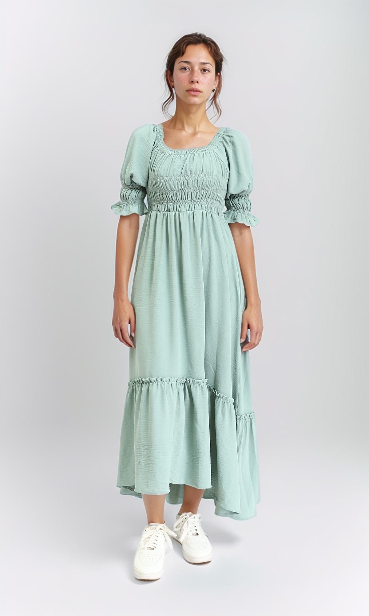 Square Neck Slip On Summer Dress - Mint
