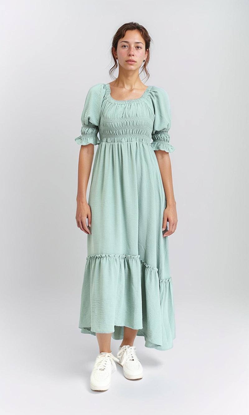 R207280 - Square Neck Slip On Summer Dress - Mint