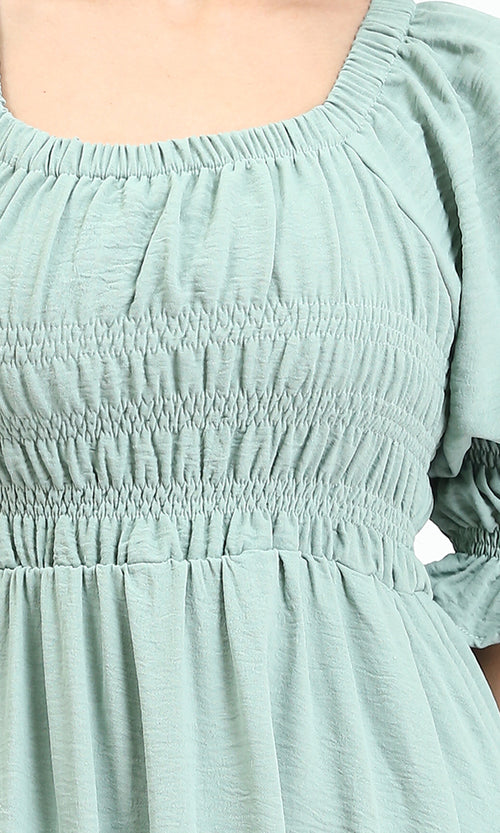 R207280 - Square Neck Slip On Summer Dress - Mint