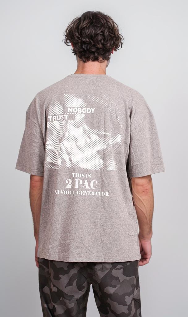 R207290 - Graphic Printed Oversized T-Shirt - Grey (2Pac Tribute Print)