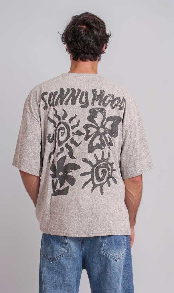 R207291 - تيشيرت بطبعة "Sunny Mood" - رمادي
