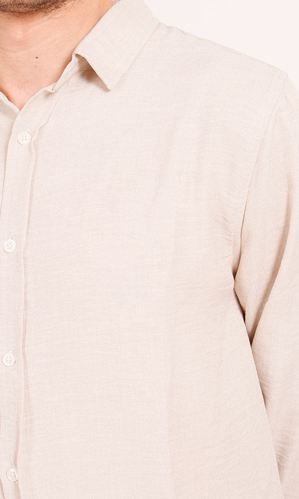 R207293 - Linen Button-Up Shirt - Beige