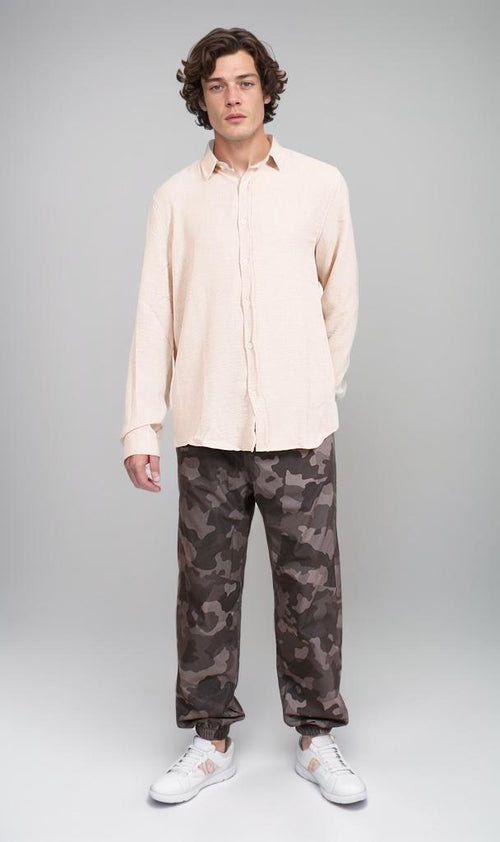 R207293 - Linen Button-Up Shirt - Beige