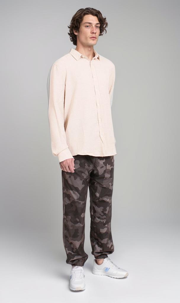 R207293 - Linen Button-Up Shirt - Beige