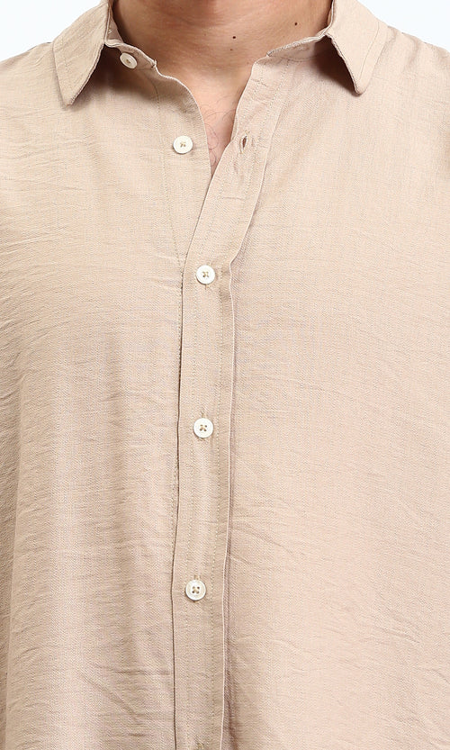 R207295 - Textured Long Sleeves Summer Shirt - Dark Beige