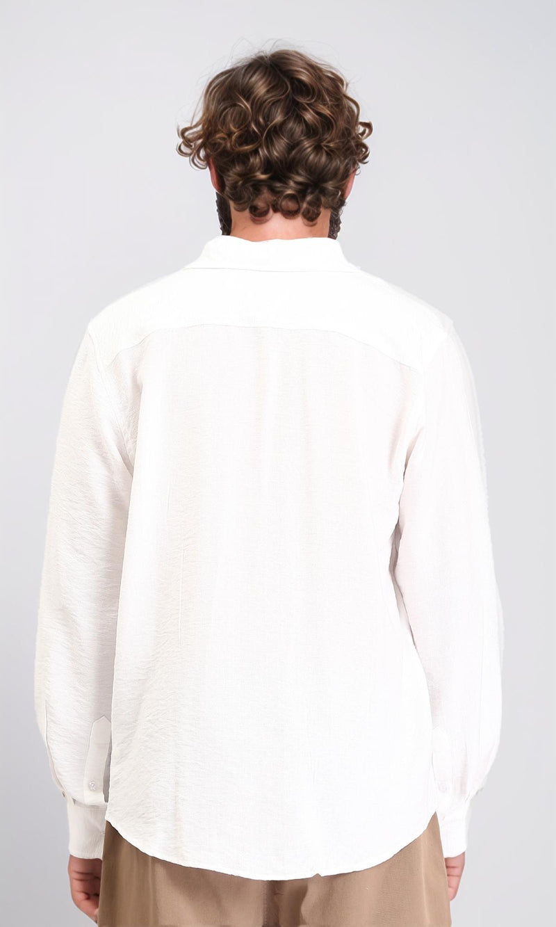 R207298 - Long Sleeves Buttoned Textured Shirt - Off-White