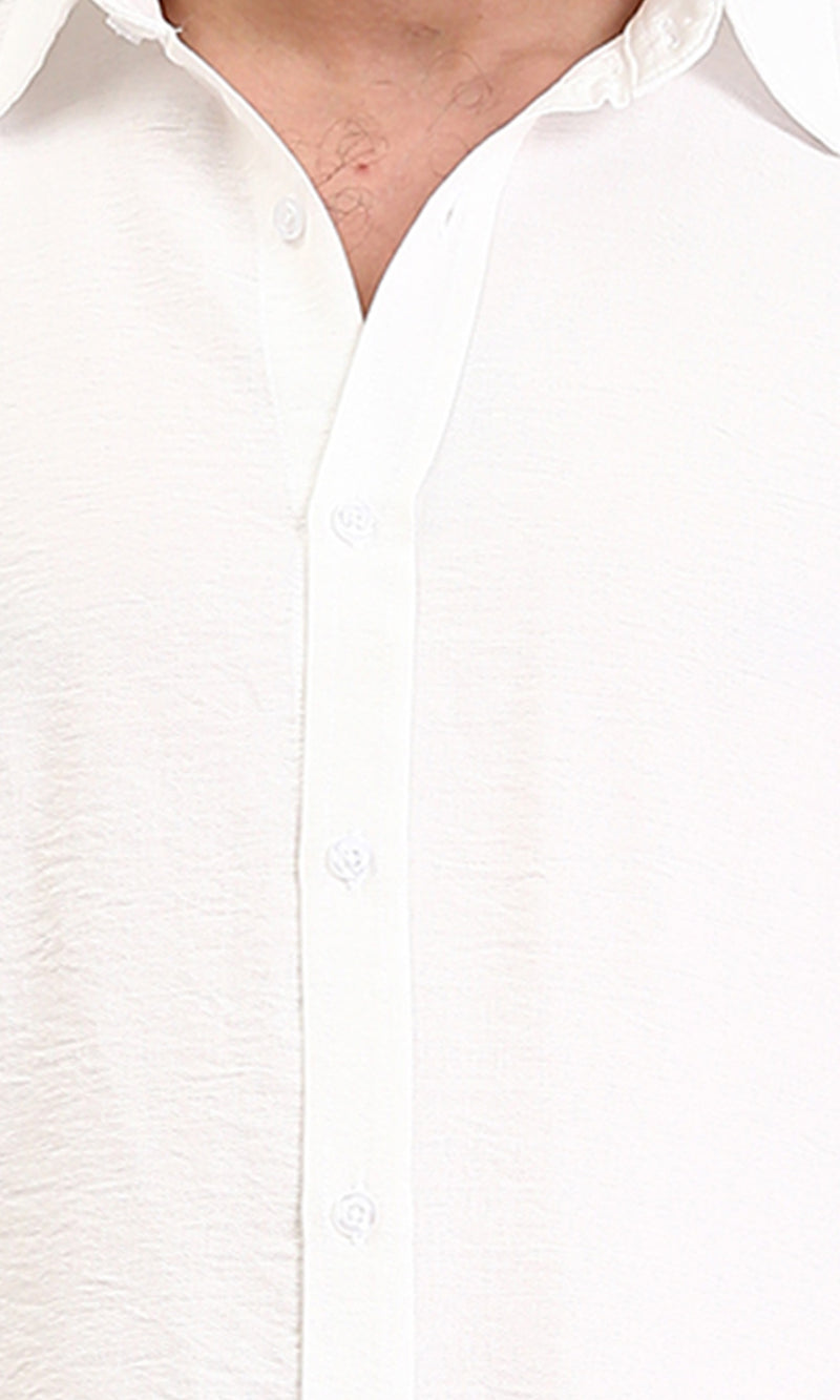 R207298 - Long Sleeves Buttoned Textured Shirt - Off-White
