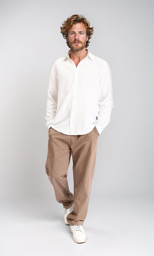 R207298 - Long Sleeves Buttoned Textured Shirt - Off-White