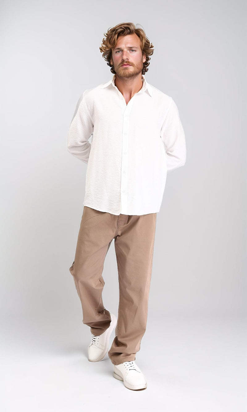 R207298 - Long Sleeves Buttoned Textured Shirt - Off-White