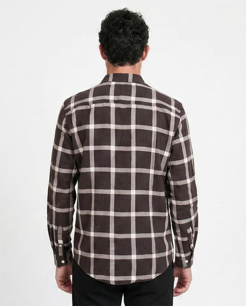 Ravin Men’s Bold Windowpane Check Shirt – Chocolate & Cream - R207322