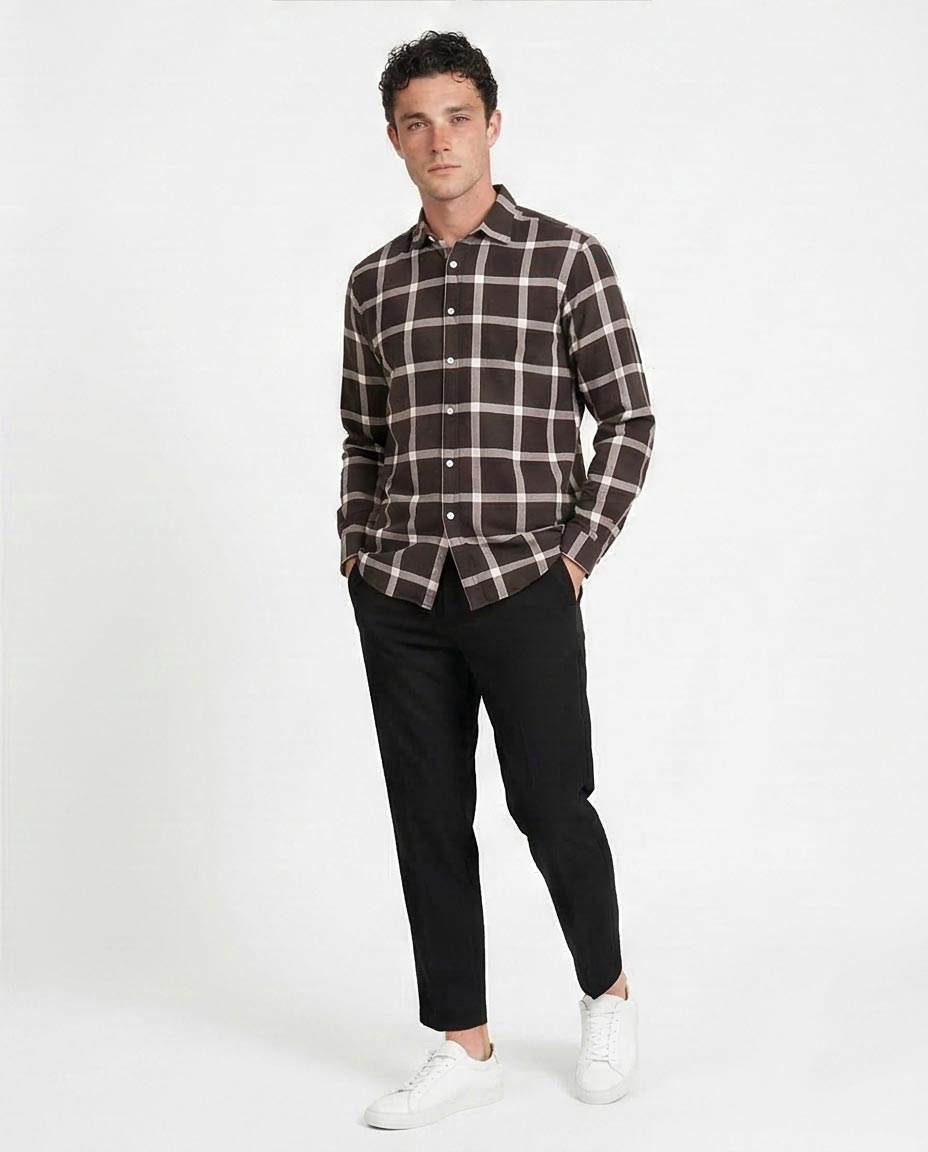 Ravin Men’s Bold Windowpane Check Shirt – Chocolate & Cream - R207322