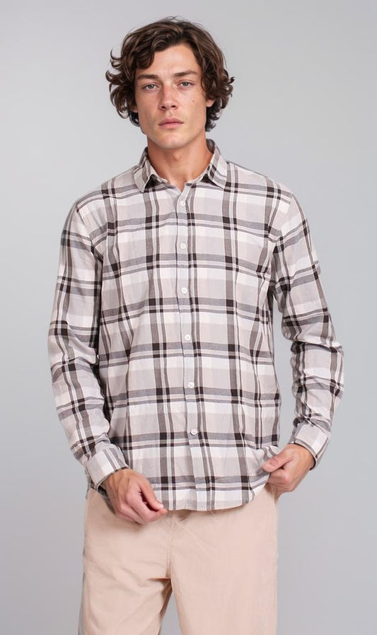 R207323 - Checked Button-Up Shirt - White & Black