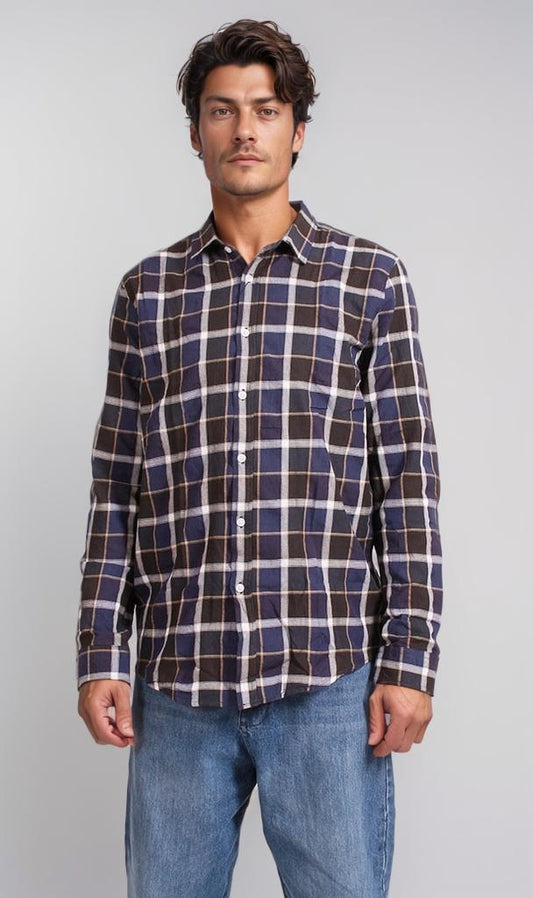 R207324 - Checked Long-Sleeve Shirt - Navy & Yellow