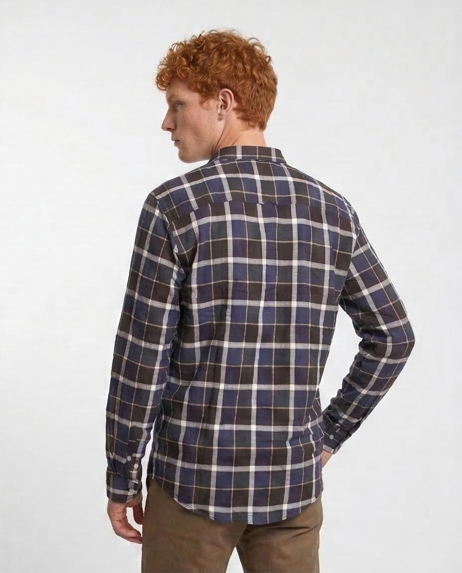 RAVIN | Men’s Navy & Brown Heritage Plaid Shirt - R207324