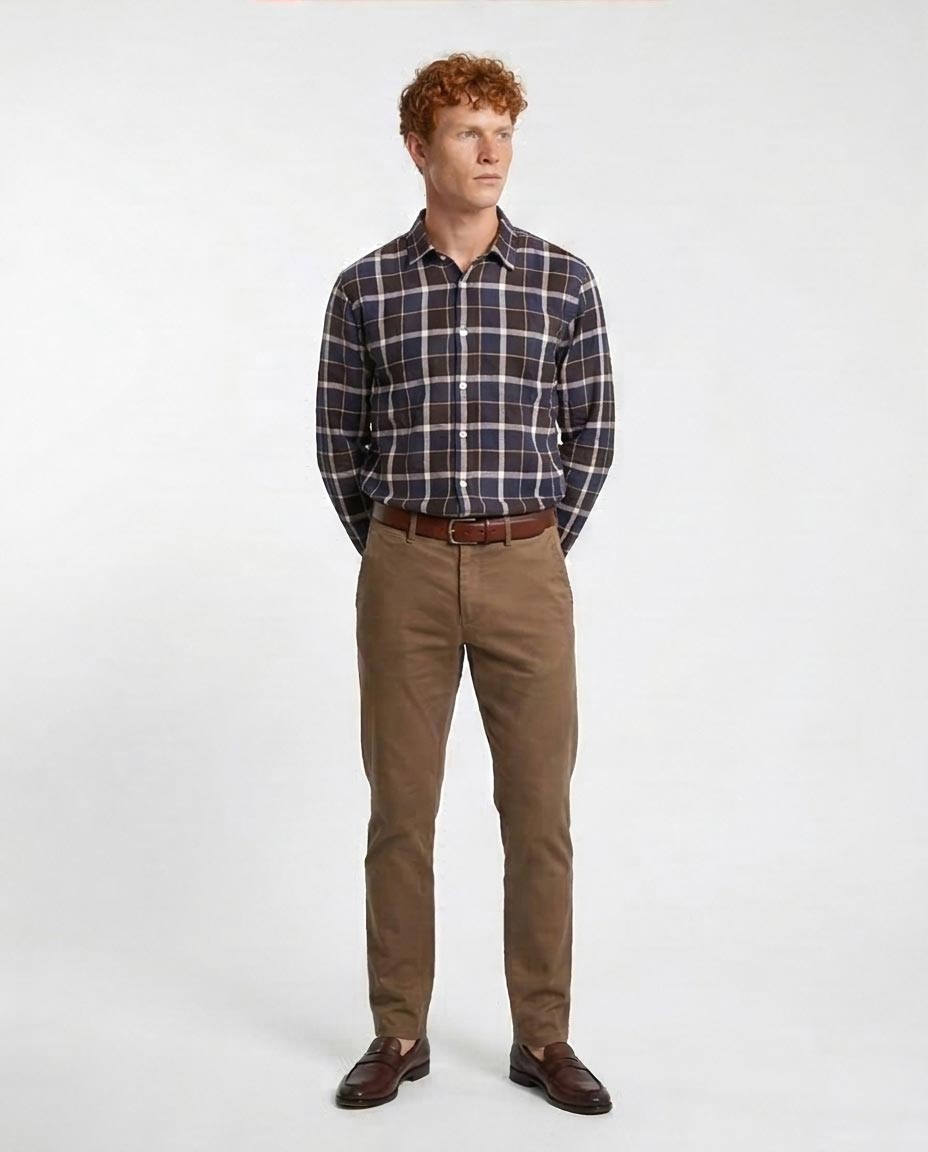 RAVIN | Men’s Navy & Brown Heritage Plaid Shirt - R207324