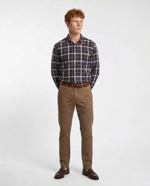 RAVIN | Men’s Navy & Brown Heritage Plaid Shirt - R207324