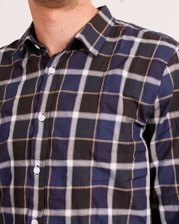 RAVIN | Men’s Navy & Brown Heritage Plaid Shirt - R207324