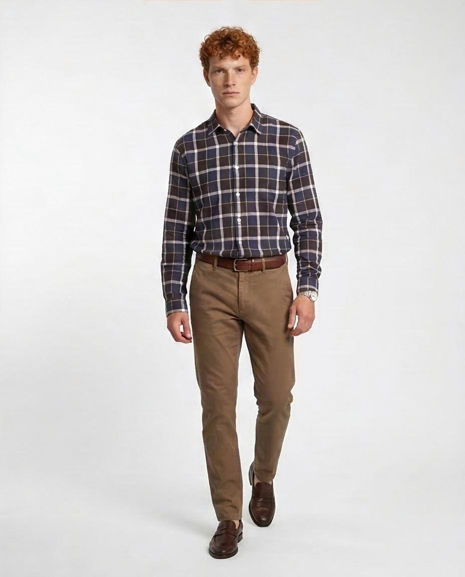 RAVIN | Men’s Navy & Brown Heritage Plaid Shirt - R207324