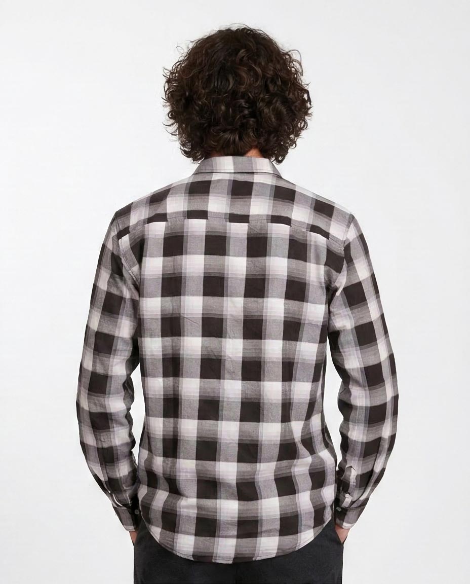 R207325 RAVIN Men’s Classic Buffalo Check Flannel Shirt – Dark Blue & Grey