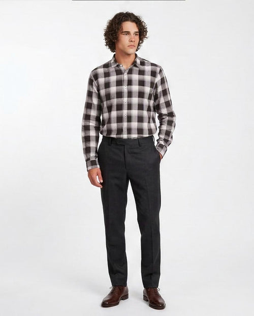 R207325 RAVIN Men’s Classic Buffalo Check Flannel Shirt – Dark Blue & Grey