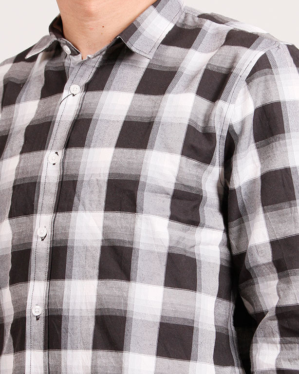 R207325 RAVIN Men’s Classic Buffalo Check Flannel Shirt – Dark Blue & Grey
