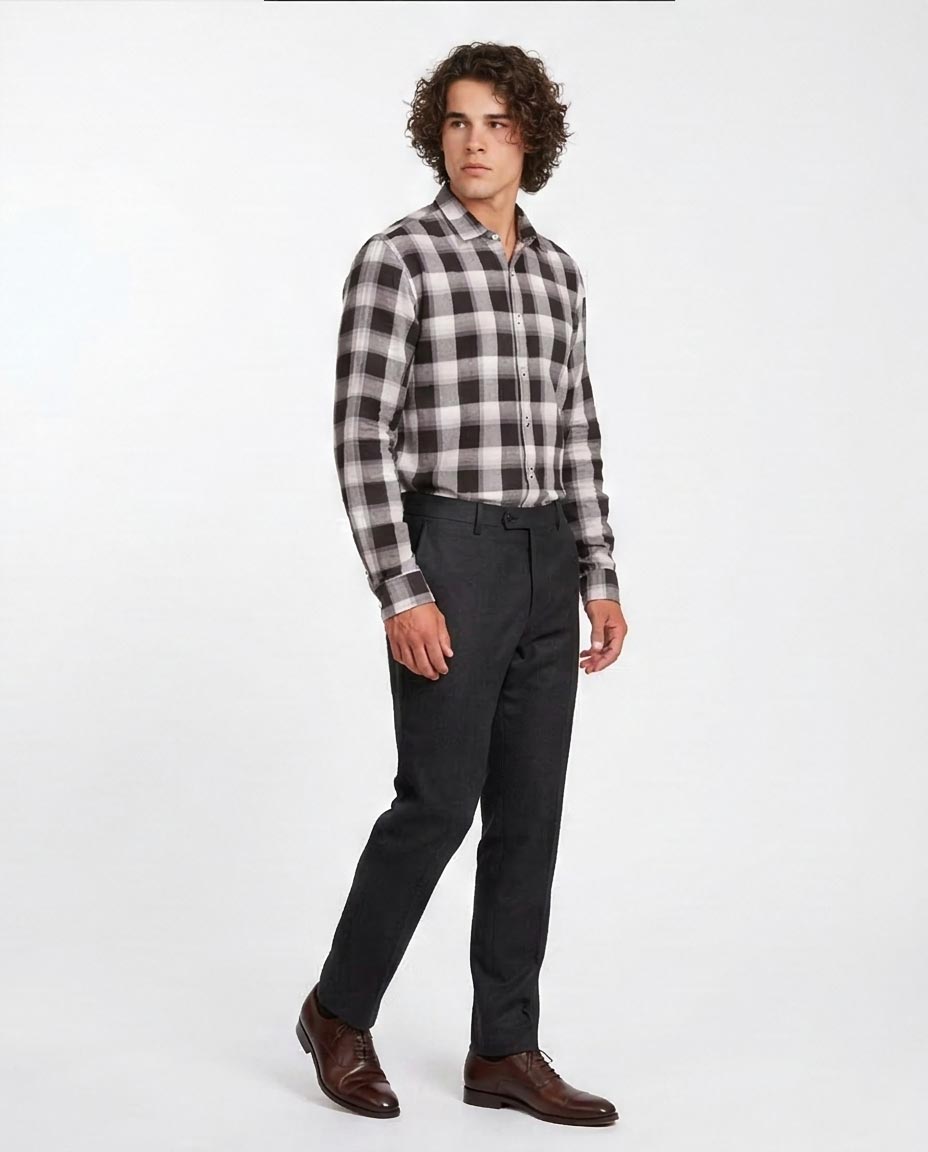 R207325 RAVIN Men’s Classic Buffalo Check Flannel Shirt – Dark Blue & Grey