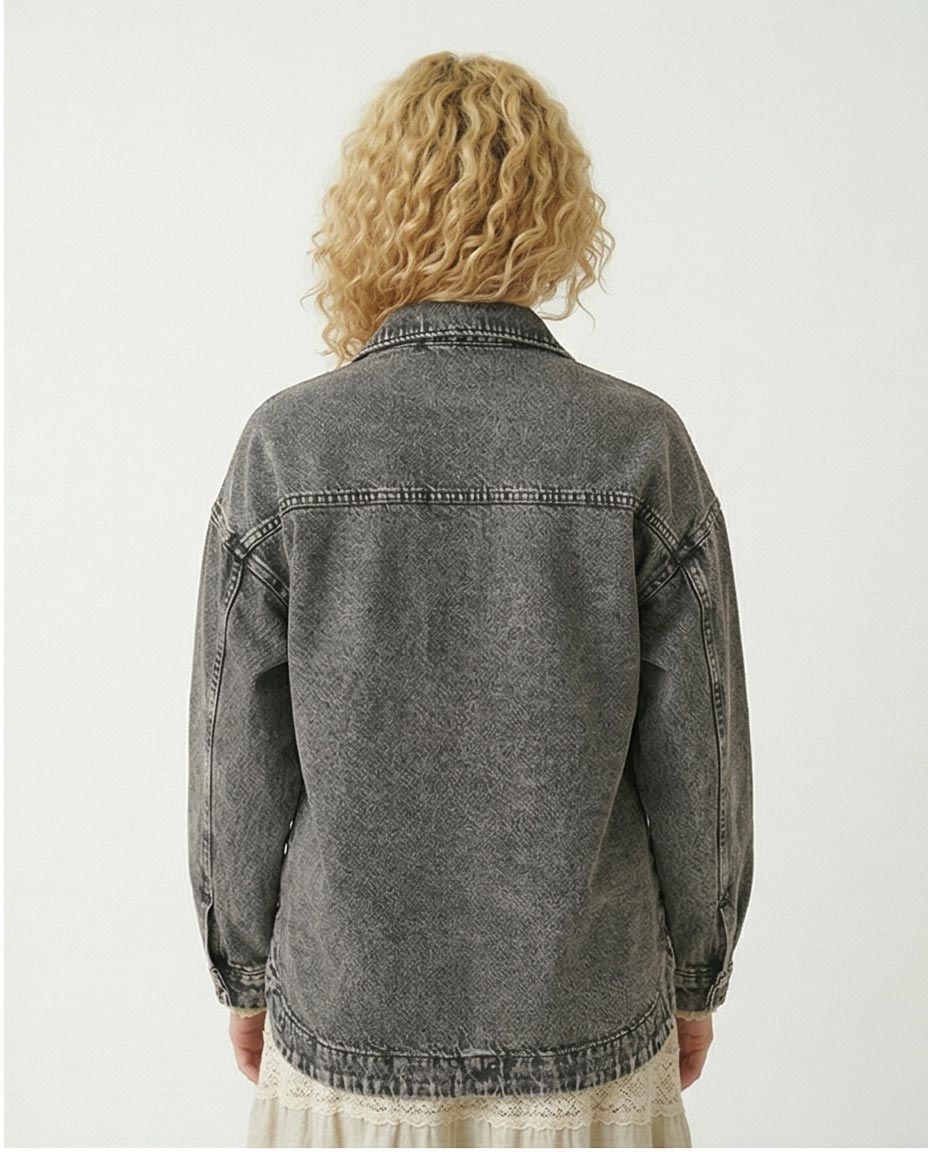 Acid Wash Oversized Distressed Denim Jacket - R207327