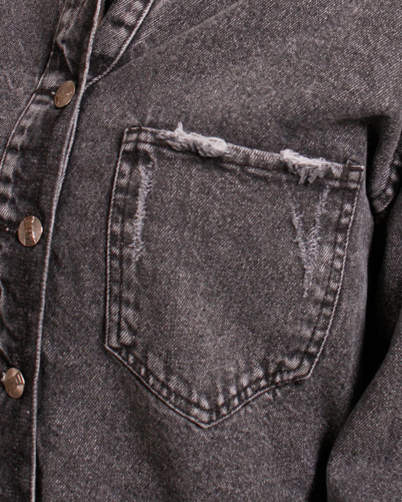 Acid Wash Oversized Distressed Denim Jacket - R207327