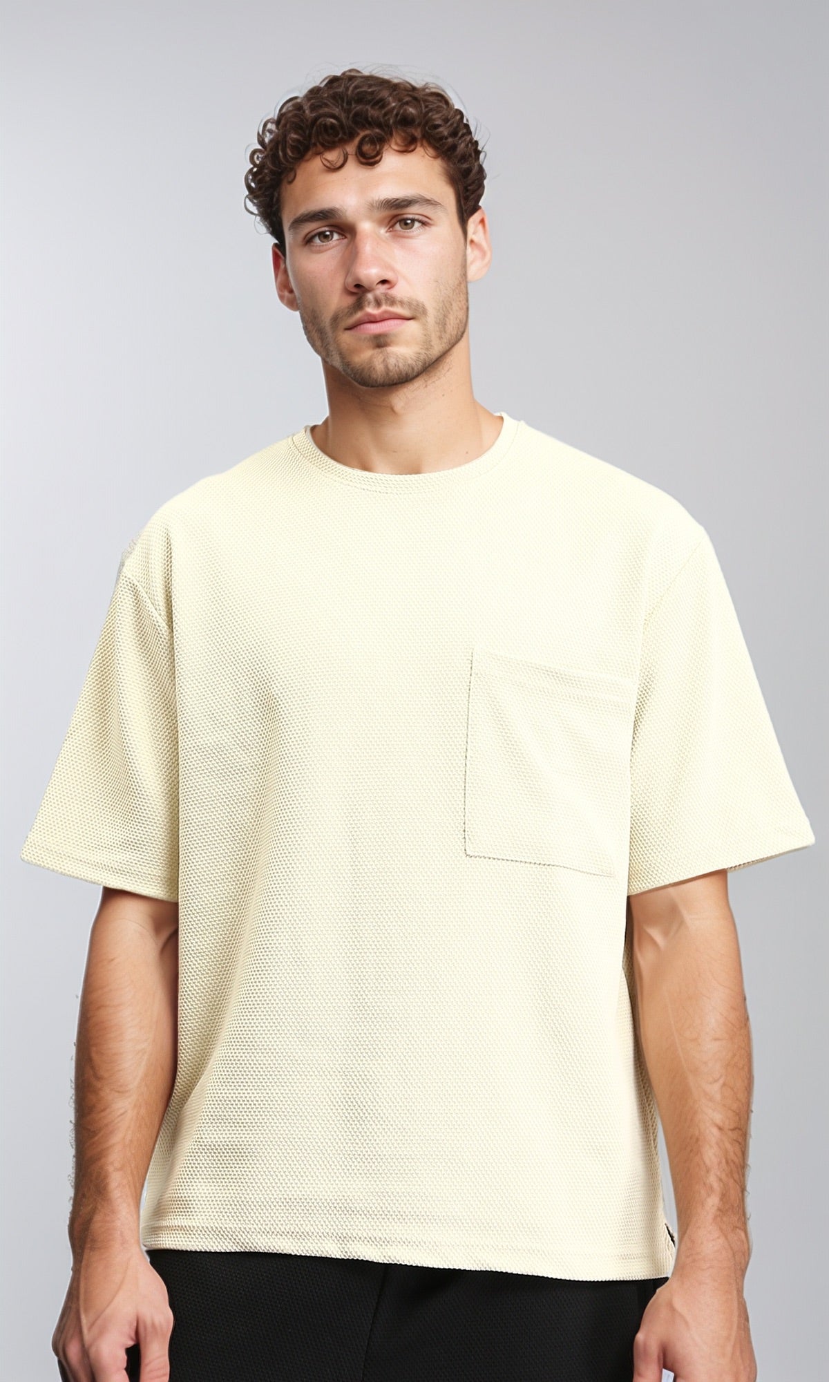 Wide Elbow Sleeves Comfy Tee - Pastel Beige
