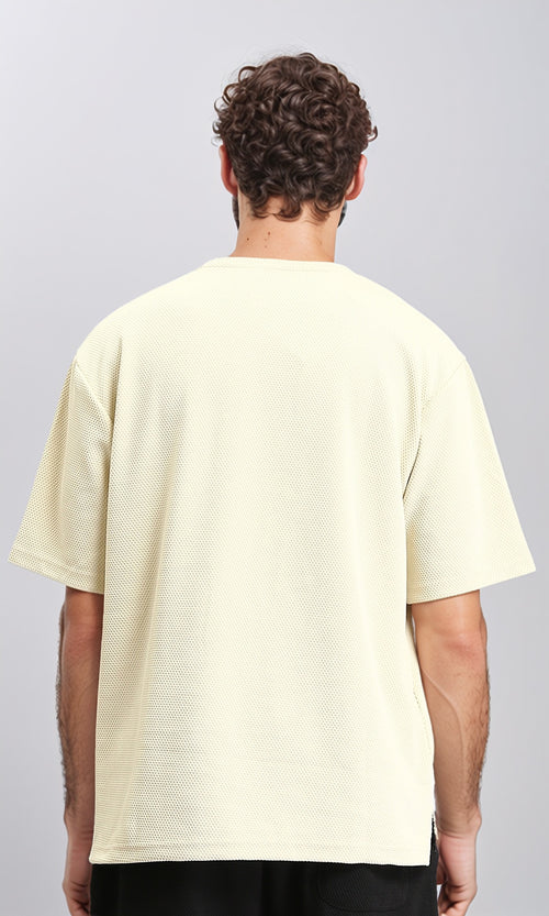 R207466 - Wide Elbow Sleeves Comfy Tee - Pastel Beige