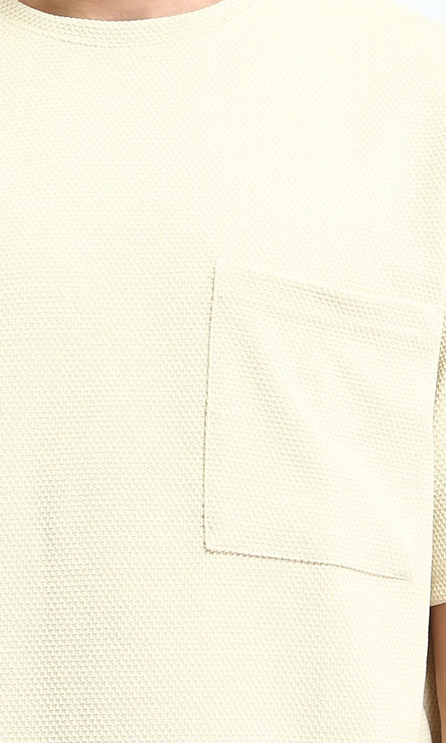 R207466 - Wide Elbow Sleeves Comfy Tee - Pastel Beige