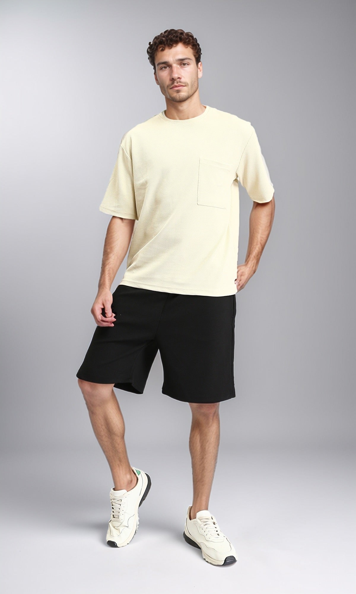 R207466 - Wide Elbow Sleeves Comfy Tee - Pastel Beige