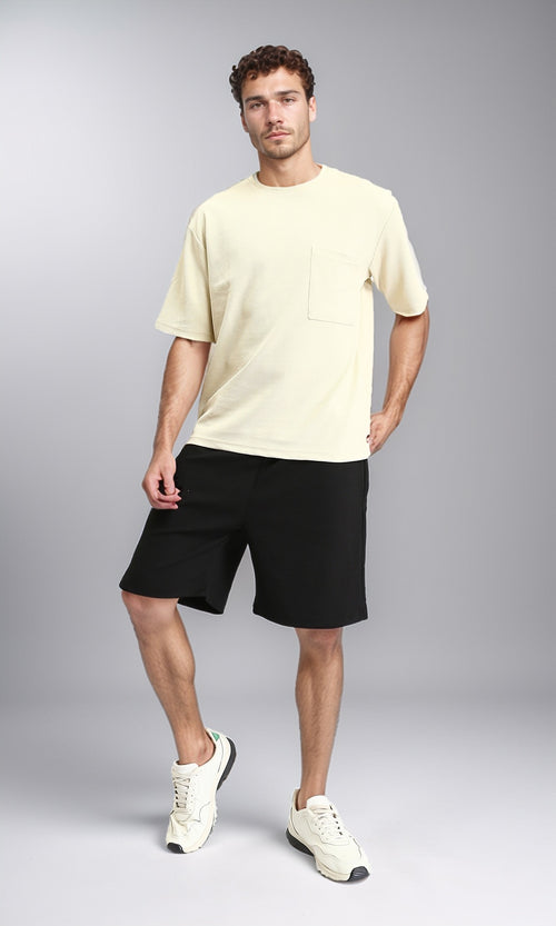 R207466 - Wide Elbow Sleeves Comfy Tee - Pastel Beige